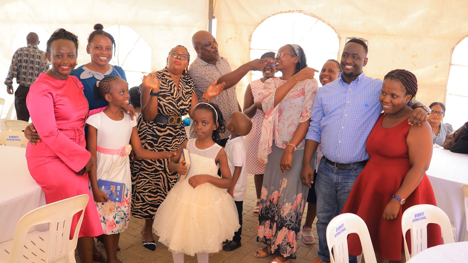 Volunteers and families during reunion lunch